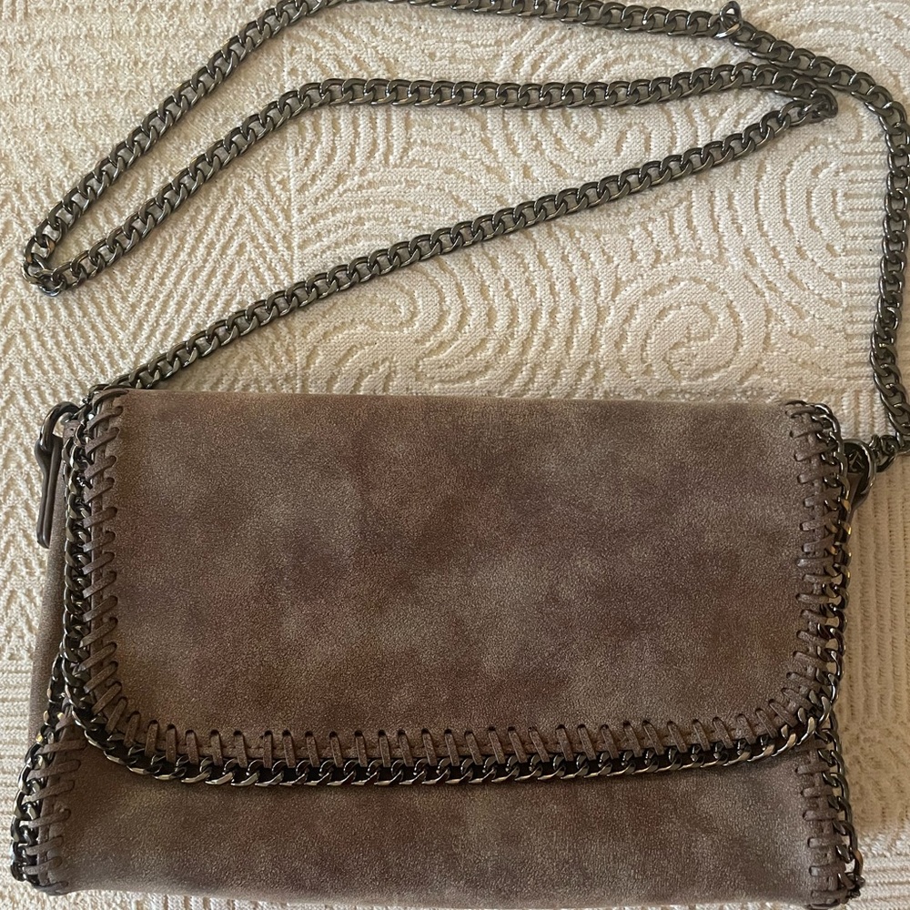 Elegant Brown Faux Suede Chain Bag
